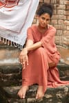 Shop_Beachbum_Rust Cotton V-neck Rose Balsam Long Kaftan _at_Aza_Fashions