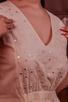 Buy_Beachbum_Yellow Poplin Sequins V-neck Pale Hand Embroidered Midi Dress _Online_at_Aza_Fashions