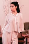 Shop_Beachbum_White Viscose, Rayon Embroidery Collared Hand Co-ord Set _Online_at_Aza_Fashions