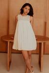 Shop_Beachbum_Off White Cotton Embroidery Round Neck Indie Short Balloon Dress _at_Aza_Fashions