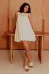 Buy_Beachbum_Off White Cotton Embroidery Round Neck Indie Short Balloon Dress _at_Aza_Fashions