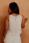 Shop_Beachbum_White Rayon, Crepe Embroidery Round Neck Fair Crop Top And Flared Pant Set _at_Aza_Fashions