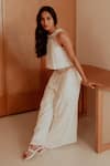 Buy_Beachbum_White Rayon, Crepe Embroidery Round Neck Fair Crop Top And Flared Pant Set _at_Aza_Fashions