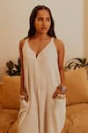 Shop_Beachbum_White Embroidery V-neck Daria Double Gauze Jumpsuit _Online_at_Aza_Fashions