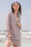 Shop_Beachbum_Silver Sequins, Embroidery V-neck Bird Kaftan _at_Aza_Fashions