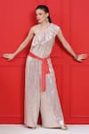 Buy_Beachbum_Peach Satin Sequins One Shoulder Twinkle Jumpsuit _at_Aza_Fashions
