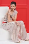 Shop_Beachbum_Peach Satin Sequins One Shoulder Twinkle Jumpsuit _Online_at_Aza_Fashions
