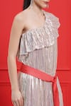 Beachbum_Peach Satin Sequins One Shoulder Twinkle Jumpsuit _at_Aza_Fashions
