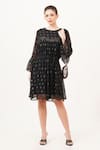 Buy_Beachbum_Black Georgette Embroidery Round Neck Knee Length Glow Dress _at_Aza_Fashions