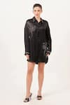 Buy_Beachbum_Black Viscose, Satin Embroidery Collared Chic Oversized Tunic Dress _at_Aza_Fashions