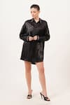 Beachbum_Black Viscose, Satin Embroidery Collared Chic Oversized Tunic Dress _Online_at_Aza_Fashions