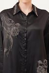 Beachbum_Black Viscose, Satin Embroidery Collared Chic Oversized Tunic Dress _at_Aza_Fashions