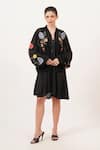 Buy_Beachbum_Black Viscose, Georgette Embroidery Open Neck Fierce Bomber Jacket _Online_at_Aza_Fashions