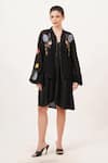 Shop_Beachbum_Black Viscose, Georgette Embroidery Open Neck Fierce Bomber Jacket _Online_at_Aza_Fashions