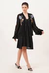Beachbum_Black Viscose, Georgette Embroidery Open Neck Fierce Bomber Jacket _at_Aza_Fashions