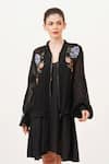 Buy_Beachbum_Black Viscose, Georgette Embroidery Open Neck Fierce Bomber Jacket _at_Aza_Fashions