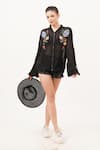 Buy_Beachbum_Black Viscose, Georgette Embroidery Open Neck Fierce Bomber Jacket 
