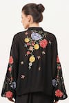 Shop_Beachbum_Black Viscose, Georgette Embroidery Open Neck Fierce Bomber Jacket _at_Aza_Fashions