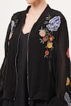 Shop_Beachbum_Black Viscose, Georgette Embroidery Open Neck Fierce Bomber Jacket 