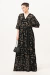 Beachbum_Black Viscose, Georgette Embroidery V-neck Sparkle Long Maxi Dress _Online_at_Aza_Fashions