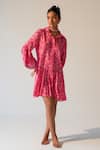 Shop_Beachbum_Pink Embroidery Collared Fig Fusion Drop Waist Dress _at_Aza_Fashions