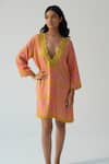 Buy_Beachbum_Pink Embroidery V-neck Tangerine Tango Kurta Coverup _Online_at_Aza_Fashions