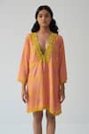 Beachbum_Pink Embroidery V-neck Tangerine Tango Kurta Coverup _at_Aza_Fashions