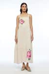 Buy_Payal Pratap_Beige Linen Embroidery Square Neck Hulthemia Strap Dress _at_Aza_Fashions