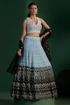 Buy_Two Sisters By Gyans_Blue Georgette, Net Sequins, Embroidery V-neck Lehenga Set _at_Aza_Fashions