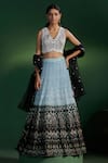 Two Sisters By Gyans_Blue Georgette, Net Sequins, Embroidery V-neck Lehenga Set _Online_at_Aza_Fashions