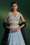 Buy_Two Sisters By Gyans_Blue Georgette, Net Sequins, Embroidery V-neck Lehenga Set _Online_at_Aza_Fashions