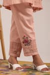 Buy_OMI_Pink Chanderi, Cotton Satin Embroidery, Lace Collared Pant Set _Online_at_Aza_Fashions