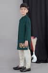 LITTLE BRATS_Green Cotton, Silk Embroidery, Sequins Designer Boys Bottle Sherwani Set _Online_at_Aza_Fashions