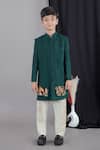 Buy_LITTLE BRATS_Green Cotton, Silk Embroidery, Sequins Designer Boys Bottle Sherwani Set _at_Aza_Fashions