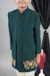 Shop_LITTLE BRATS_Green Cotton, Silk Embroidery, Sequins Designer Boys Bottle Sherwani Set _Online_at_Aza_Fashions