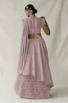 Shop_Merge Design_Pink Net, Organza, Georgette Embroidery, Sequins Multicolor Floral Lehenga Set _at_Aza_Fashions