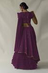 Shop_Merge Design_Wine Net, Organza, Georgette Embroidery, Multicolor Floral Fusion Lehenga Set _at_Aza_Fashions