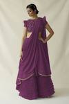 Buy_Merge Design_Wine Net, Organza, Georgette Embroidery, Multicolor Floral Fusion Lehenga Set _at_Aza_Fashions