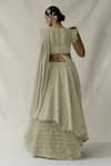 Shop_Merge Design_Green Net, Georgette Embroidery Round Neck Sage Lehenga Set _at_Aza_Fashions