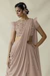 Merge Design_Pink Net, Organza, Georgette Embroidery Round Neck Pale Fusion Lehenga Set _Online_at_Aza_Fashions