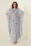 Buy_Merge Design_Gray Georgette Sequins, Stones V-neck Grey Kaftaan With Embroidery _at_Aza_Fashions