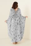 Shop_Merge Design_Gray Georgette Sequins, Stones V-neck Grey Kaftaan With Embroidery _at_Aza_Fashions