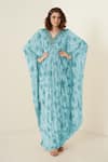 Buy_Merge Design_Blue Georgette Sequins, Stones V-neck Kaftan Set _at_Aza_Fashions