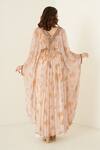 Shop_Merge Design_Peach Georgette, Crepe Sequins, Stones V-neck Kaftan With Inner Slip _at_Aza_Fashions