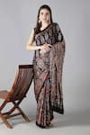 Sheeshakari_Black Silk Sequins, Embroidery Printed Saree With Blouse _at_Aza_Fashions