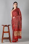 Sheeshakari_Red Silk Sequins, Embroidery Printed Saree _at_Aza_Fashions