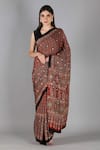 Buy_Sheeshakari_Red Silk Mirrors Printed Saree With Blouse _at_Aza_Fashions