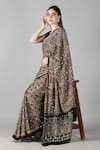 Sheeshakari_Black Silk Sequins, Embroidery Printed Saree With Blouse Piece _at_Aza_Fashions