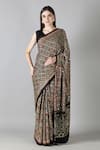 Buy_Sheeshakari_Black Silk Sequins, Embroidery Printed Saree With Blouse Piece _at_Aza_Fashions