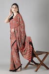 Shop_Sheeshakari_Red Silk Mirrors, Embroidery Printed Saree With Blouse _Online_at_Aza_Fashions